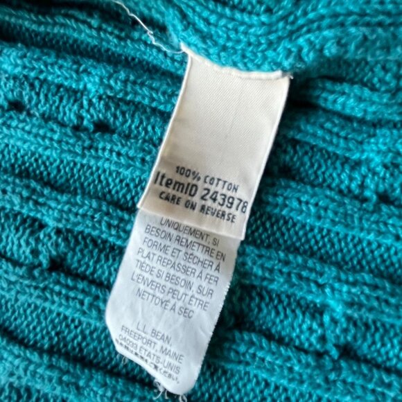 LL Bean Cable Knit Sweater Womens Large Teal 100% Cotton Cable Knit Full Zip - Picture 4 of 7